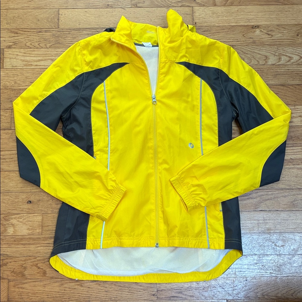 AERIE Yellow & Grey Lightweight Reflective Mesh Lined Windbreaker Jacket w/ Hood